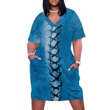 1 Piece Custom Casual Digital Printing V Neck Plus Size Midi Dresses