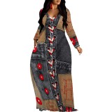 1 Piece Custom Casual Digital Printing V Neck Long Dresses