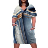 1 Piece Custom Casual Digital Printing V Neck Plus Size Midi Dresses