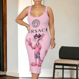 1 Piece Custom Casual Digital Printing Sleeveless Midi Dresses
