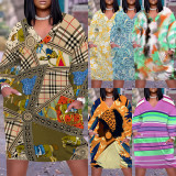 1 Piece Custom Casual Digital Printing V Neck Plus Size Midi Dresses
