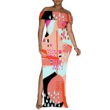 1 Piece Custom Casual Digital Printing Off Shoulder Maxi Dresses