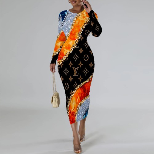 1 Piece Custom Casual Digital Printing O Neck Mid Dresses