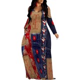 1 Piece Custom Casual Digital Printing V Neck Plus Size Maxi Dresses