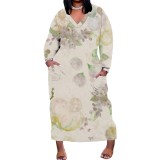 1 Piece Custom Casual Digital Printing V Neck Plus Size Maxi Dresses