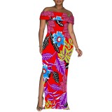1 Piece Custom Casual Digital Printing Off Shoulder Maxi Dresses