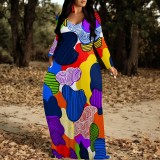 1 Piece Custom Casual Digital Printing V Neck Maxi Dresses