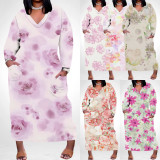 1 Piece Custom Casual Digital Printing V Neck Plus Size Maxi Dresses