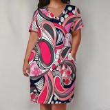 1 Piece Custom Casual Digital Printing V Neck Plus Size Midi Dresses