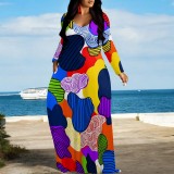 1 Piece Custom Casual Digital Printing V Neck Maxi Dresses