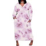 1 Piece Custom Casual Digital Printing V Neck Plus Size Maxi Dresses