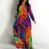 1 Piece Custom Casual Digital Printing V Neck Maxi Dresses