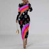 1 Piece Custom Casual Digital Printing O Neck Mid Dresses