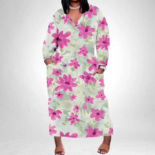 1 Piece Custom Casual Digital Printing V Neck Plus Size Maxi Dresses