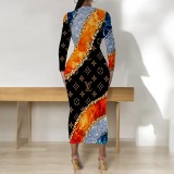 1 Piece Custom Casual Digital Printing O Neck Mid Dresses