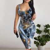 1 Piece Custom Casual Digital Printing U Neck Midi Dresses
