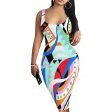 1 Piece Custom Casual Digital Printing U Neck Midi Dresses