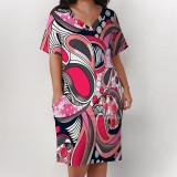 1 Piece Custom Casual Digital Printing V Neck Plus Size Midi Dresses