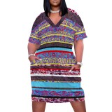 1 Piece Custom Casual Digital Printing V Neck Plus Size Midi Dresses
