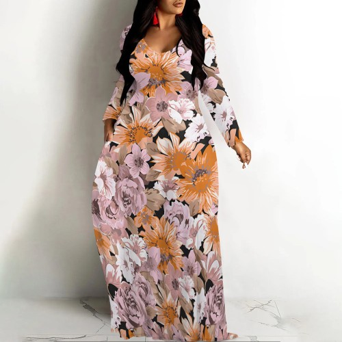 1 Piece Custom Casual Digital Printing V Neck Maxi Dresses