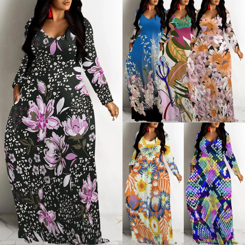 1 Piece Custom Casual Digital Printing V Neck Maxi Dresses