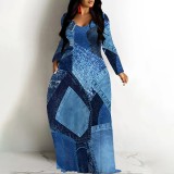 1 Piece Custom Casual Digital Printing V Neck Maxi Dresses