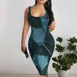 1 Piece Custom Casual Digital Printing U Neck Midi Dresses
