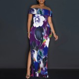 1 Piece Custom Casual Digital Printing Off Shoulder Maxi Dresses