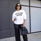 Solid Color Letter Print Long Sleeve Sweatshirt