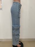 Washed Distressed Patchwork Jeans Straight Low-rise Denim Trousers