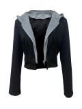 Fashion Suit Collar Splicing Fake Two-piece Hooded Warm Jacket