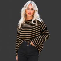 Women Striped Knitting Loose Bat Long Sleeve Sweater