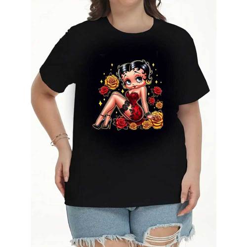 1 Piece Custom Black Casual Short Sleeve Print T-shirt