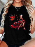 1 Piece Custom Black Casual Short Sleeve Print T-shirt