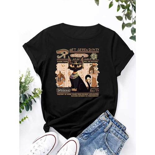 1 Piece Custom Black Casual Short Sleeve Print T-shirt