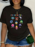 1 Piece Custom Black Casual Short Sleeve Print T-shirt
