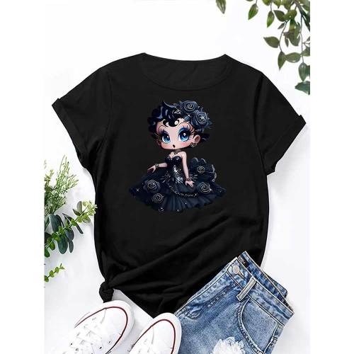 1 Piece Custom Black Casual Short Sleeve Print T-shirt