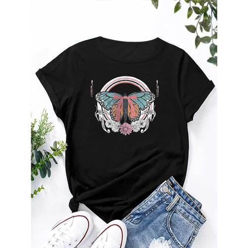 1 Piece Custom Black Casual Short Sleeve Print T-shirt