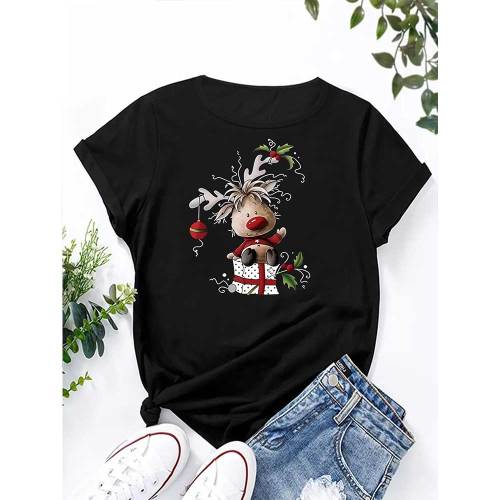 1 Piece Custom Black Casual Short Sleeve Print T-shirt