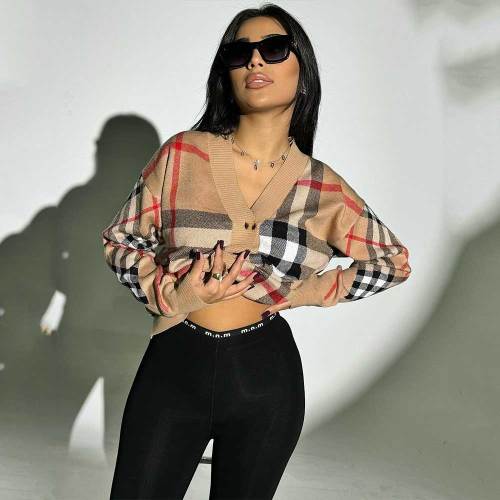 Casual Plaid Knitted Cardigan Sweater