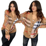 Casual Plaid Knitted Cardigan Sweater