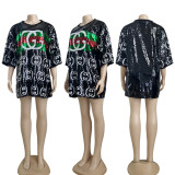 Fashion Short Sleeve Sequin Loose Summer Dress