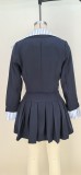Pleated Skirt Sets Women Elegant Fake Two Tops and Skirt Blazer Sets