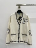 2024 Autumn/winter New Simple V Neck Splicing Casual Knitted Cardigan