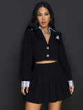 Pleated Skirt Sets Women Elegant Fake Two Tops and Skirt Blazer Sets