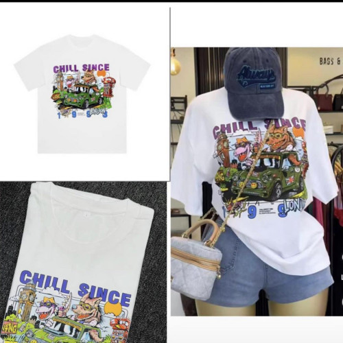 Cotton Short Sleeve Round Neck Printed T-shirt