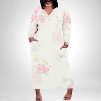 1 Piece Custom Casual Digital Printing V Neck Plus Size Maxi Dresses