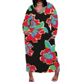 1 Piece Custom Casual Digital Printing V Neck Plus Size Maxi Dresses