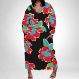 1 Piece Custom Casual Digital Printing V Neck Plus Size Maxi Dresses