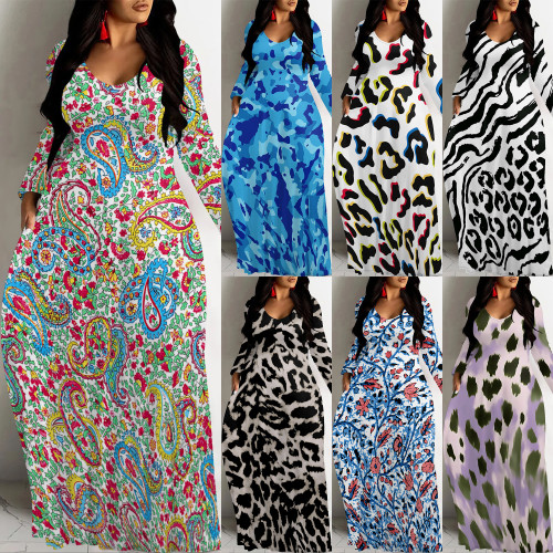 1 Piece Custom Casual Digital Printing Long Sleeve Maxi Dresses